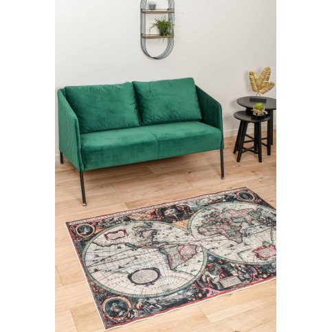 Tapis Print Anti-Dérapant World Lavable en Machine Beige  | ZeWebMarket.com