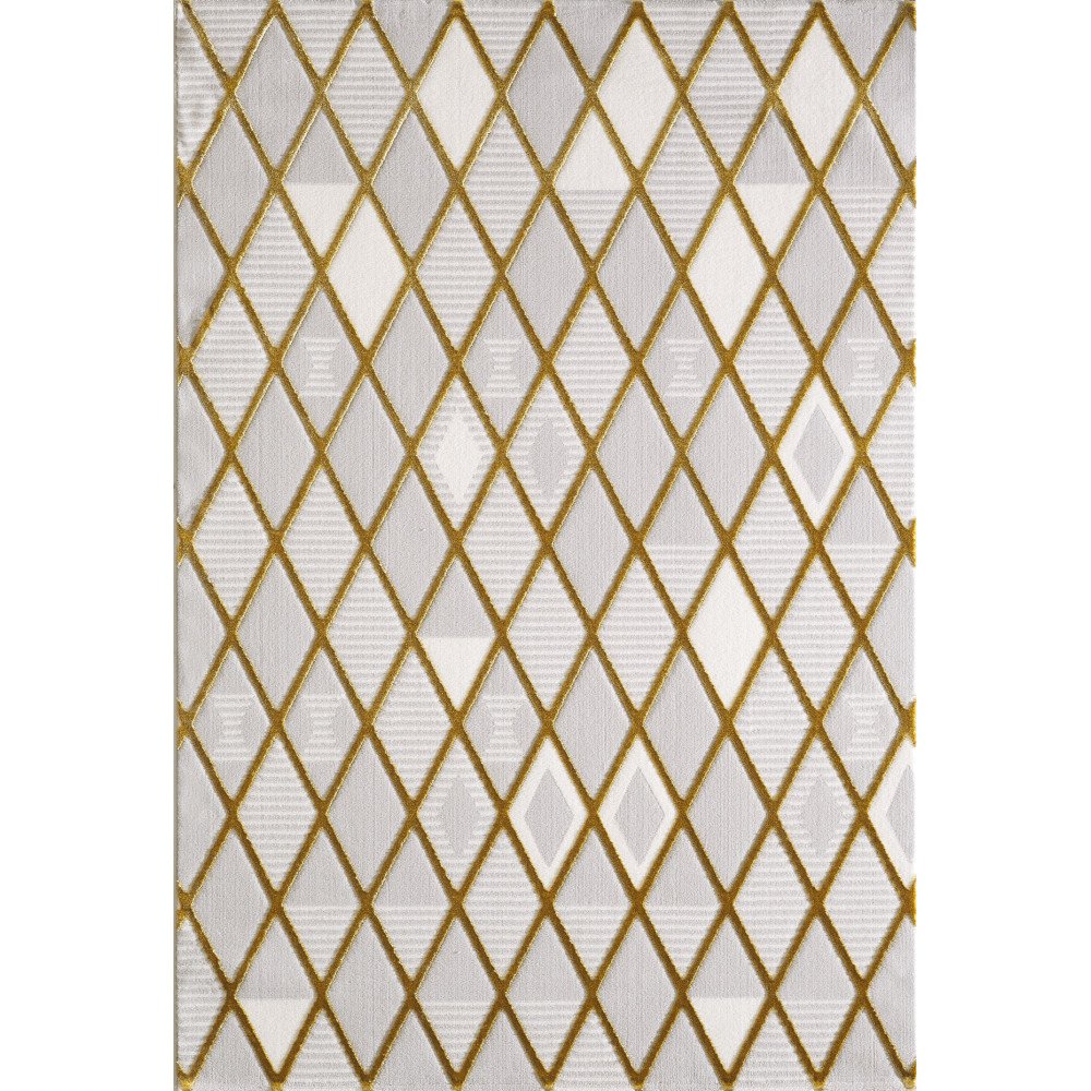 Tapis Usak Effet 3D Gold Motifs Marbre Effet 3D Losanges  | cosy-home-design.fr