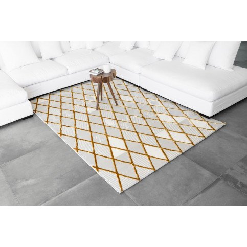 Tapis Usak Effet 3D Gold Motifs Marbre Effet 3D Losanges  | cosy-home-design.fr