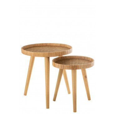 Set de 2 Tables Gigognes Rondes Trépied Rotin Naturel  | cosy-home-design.fr