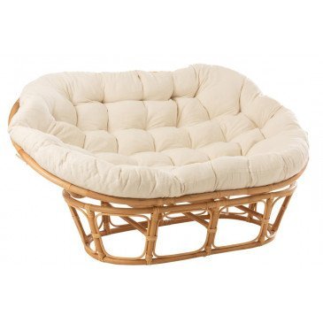 Fauteuil Roni et Coussin Rotin Naturel Blanc  | cosy-home-design.fr