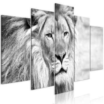 Tableau The King of Beasts 5 Pièces Wide Black and White  | cosy-home-design.fr