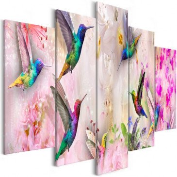 Tableau Colourful Hummingbirds 5 Pièces Wide Pink  | cosy-home-design.fr