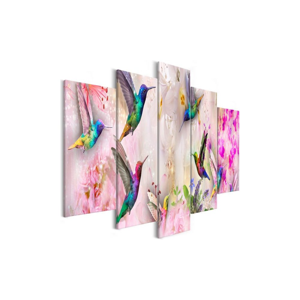 Tableau Colourful Hummingbirds 5 Pièces Wide Pink  | cosy-home-design.fr