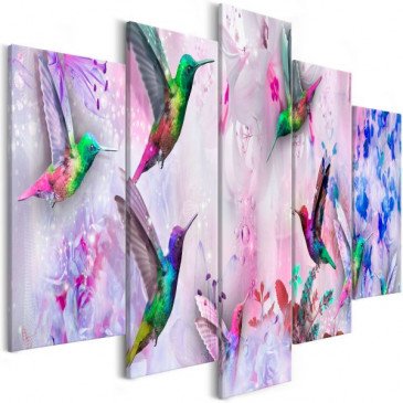 Tableau Colourful Hummingbirds 5 Pièces Wide Violet  | cosy-home-design.fr