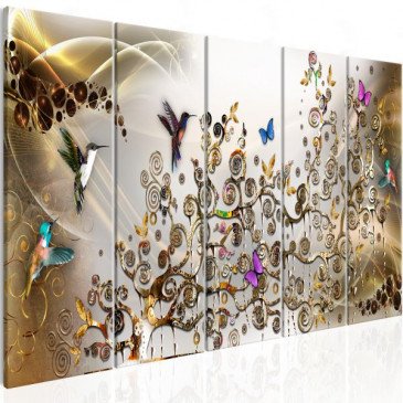 Tableau Hummingbirds Dance 5 Pièces Gold Narrow  | cosy-home-design.fr