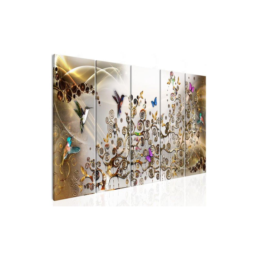 Tableau Hummingbirds Dance 5 Pièces Gold Narrow  | cosy-home-design.fr