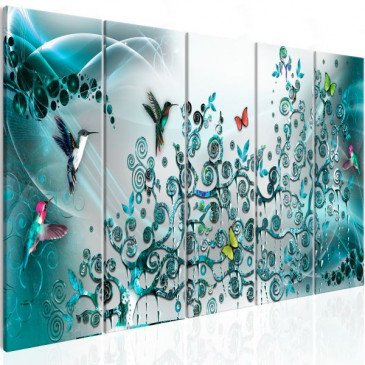 Tableau Hummingbirds Dance 5 Pièces Turquoise Narrow  | cosy-home-design.fr