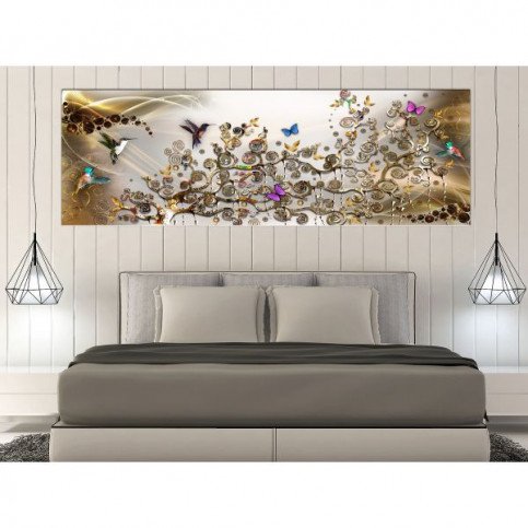 Tableau Hummingbirds Dance 1 Pièce Gold Narrow  | cosy-home-design.fr