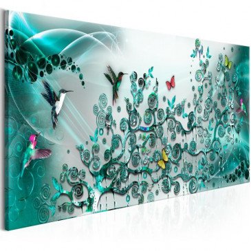 Tableau Hummingbirds Dance 1 Pièce Turquoise Narrow  | cosy-home-design.fr