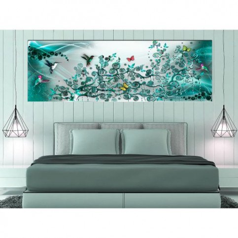 Tableau Hummingbirds Dance 1 Pièce Turquoise Narrow  | cosy-home-design.fr