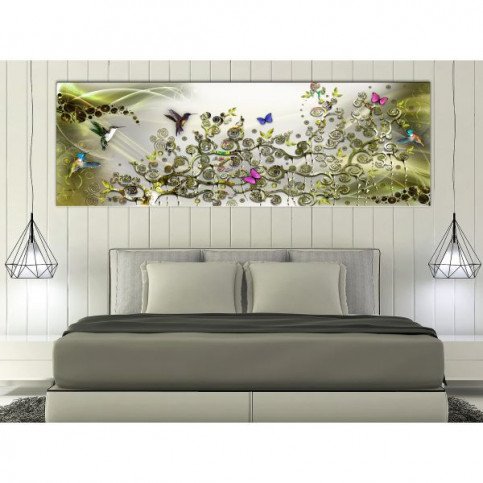 Tableau Hummingbirds Dance 1 Pièce Green Narrow  | cosy-home-design.fr