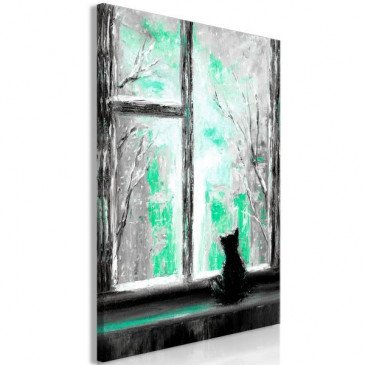 Tableau Longing Kitty 1 Pièce Vertical Green  | cosy-home-design.fr