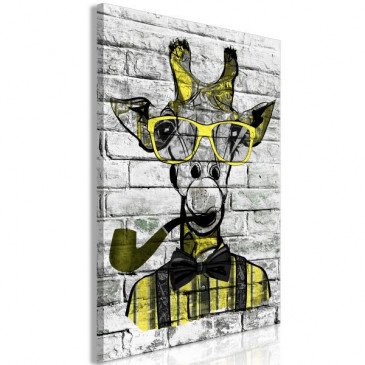 Tableau Giraffe with Pipe 1 Pièce Vertical Yellow  | cosy-home-design.fr