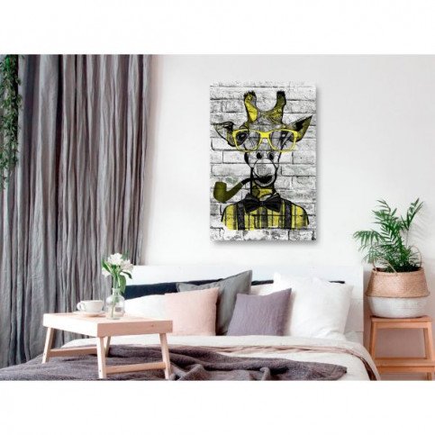 Tableau Giraffe with Pipe 1 Pièce Vertical Yellow  | cosy-home-design.fr