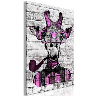 Tableau Giraffe with Pipe 1 Pièce Vertical Pink  | cosy-home-design.fr