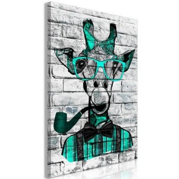 Tableau Giraffe with Pipe 1 Pièce Vertical Green  | cosy-home-design.fr