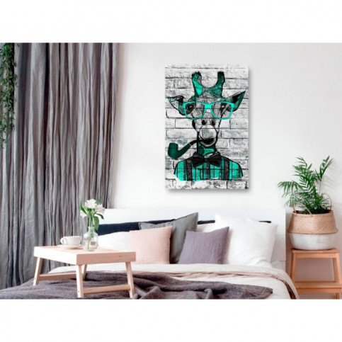 Tableau Giraffe with Pipe 1 Pièce Vertical Green  | cosy-home-design.fr