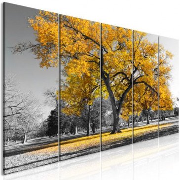 Tableau Autumn in the Park (5 Parts) Narrow Gold  | cosy-home-design.fr