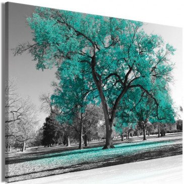 Tableau Autumn in the Park (1 Part) Wide Turquoise  | cosy-home-design.fr