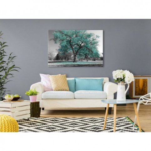 Tableau Autumn in the Park (1 Part) Wide Turquoise  | cosy-home-design.fr