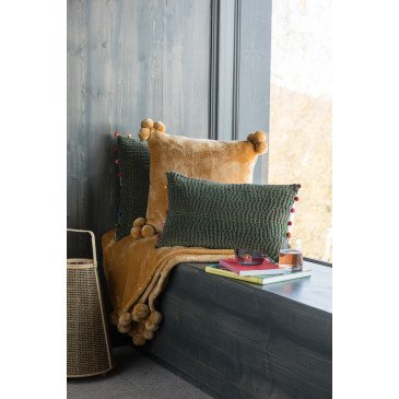 Coussin Tender Pompons Ocre 45 X 45  | cosy-home-design.fr