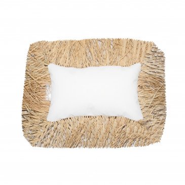 Coussin d'Extérieur Rectangle blanc franges Raphia 