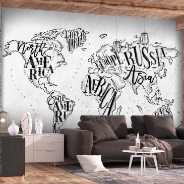 Papier peint - Retro Continents (Grey) 