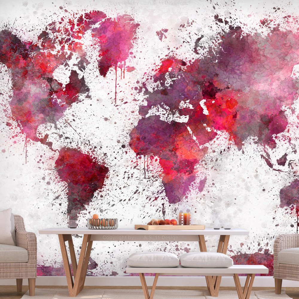 Papier peint - World Map: Red Watercolors 