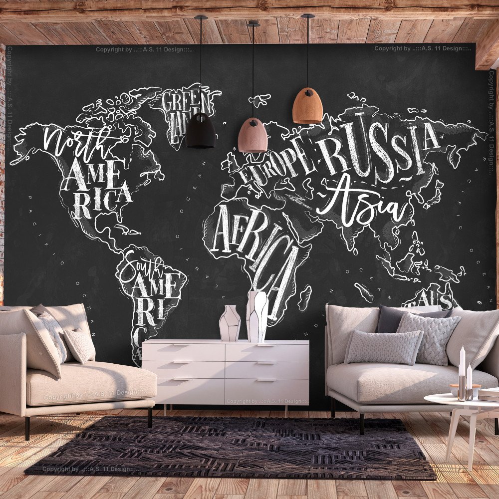 Papier peint adhésif - Retro Continents (Black) 