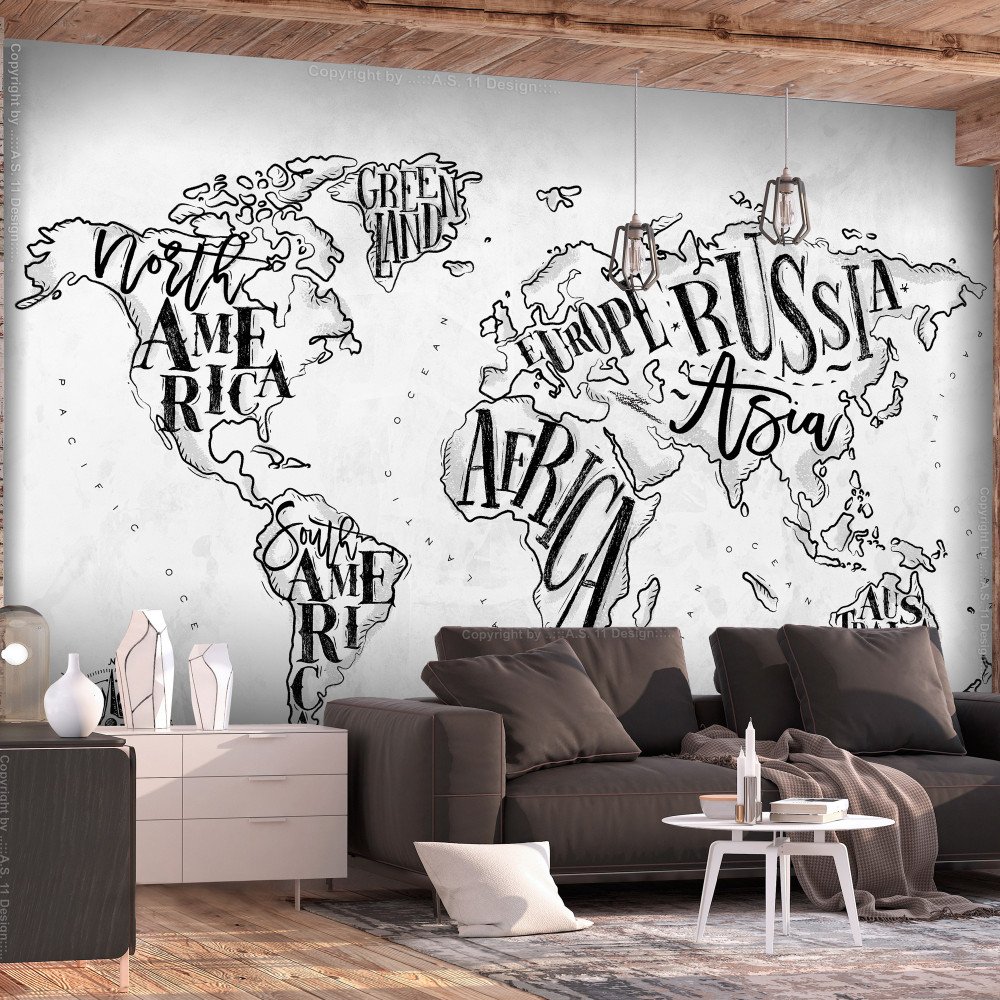 Papier peint adhésif - Retro Continents (Grey) 