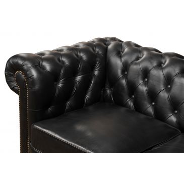 Canapé Chesterfield 3 Places Cuir Noir Finition Moderne Glasgow