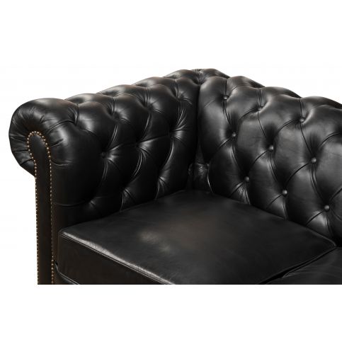 Canapé Chesterfield 3 Places Cuir Noir Finition Moderne Glasgow