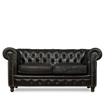 Canapé Chesterfield Cuir Noir2 Places Finition Moderne Glasgow