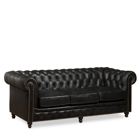 Canapé Chesterfield Cuir Noir3 Places Finition Moderne Glasgow