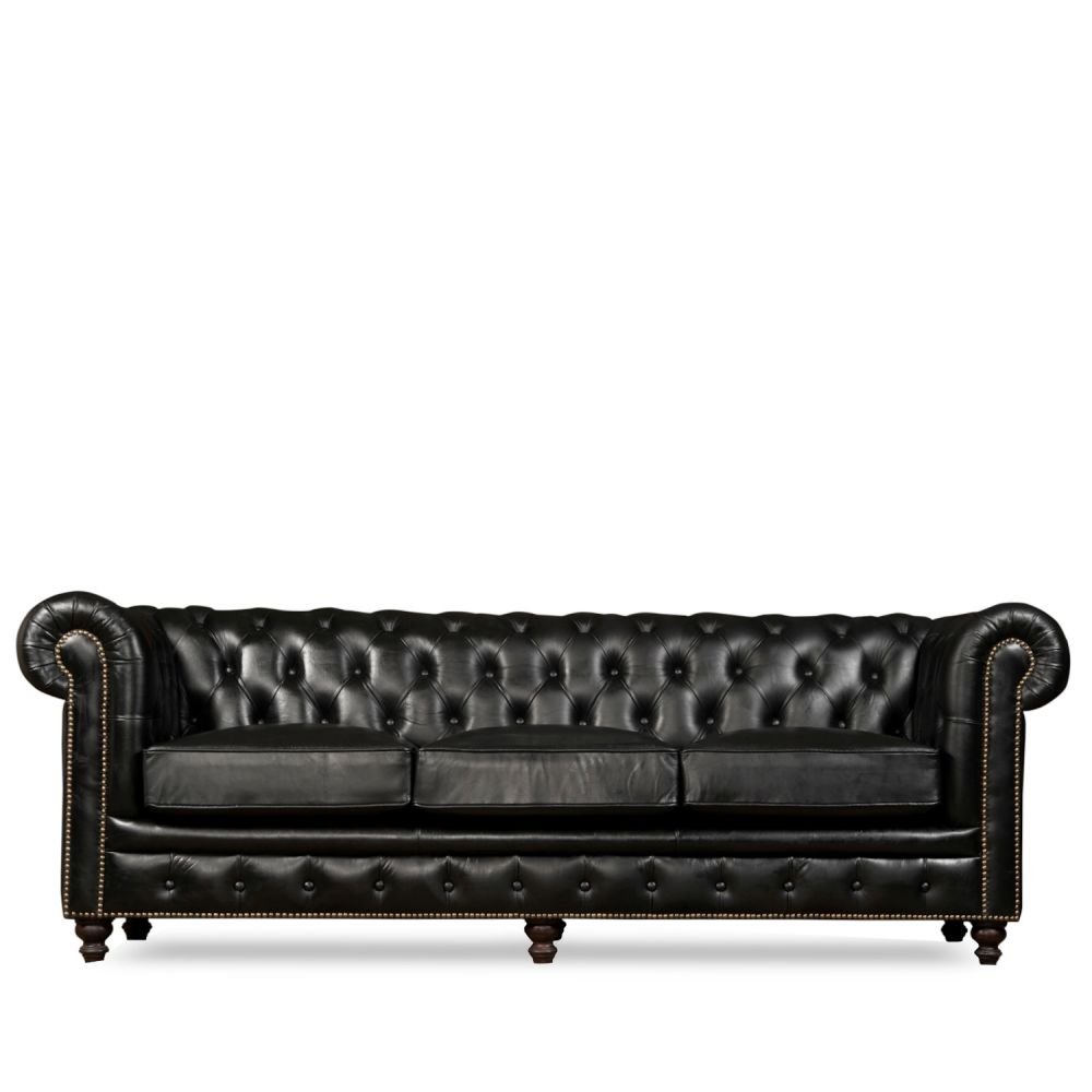 Canapé Chesterfield Cuir Noir3 Places Finition Moderne Glasgow