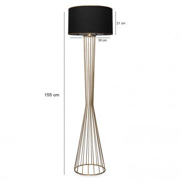 Lampadaire Style Scandinave Métal Noir et Doré Cage 