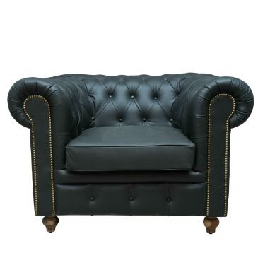 Fauteuil Chesterfield Noir en Cuir de Buffle Style Industriel