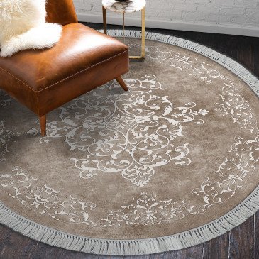 Tapis d'Entrée Beige et Blanc Polyester 100cm Moon 