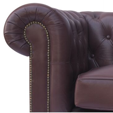 Fauteuil Chesterfield Rouge Bordeaux Cuir de Buffle Glasgow