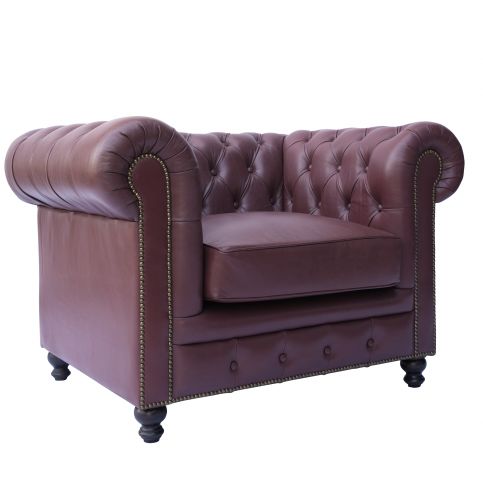 Fauteuil Chesterfield Rouge Bordeaux Cuir de Buffle Glasgow