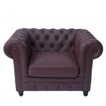 Fauteuil Chesterfield Rouge Bordeaux Cuir de Buffle Glasgow