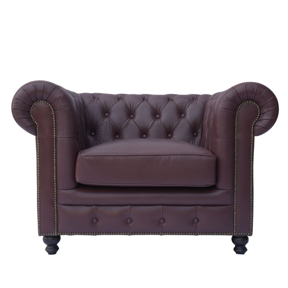 Fauteuil Chesterfield Rouge Bordeaux Cuir de Buffle Glasgow