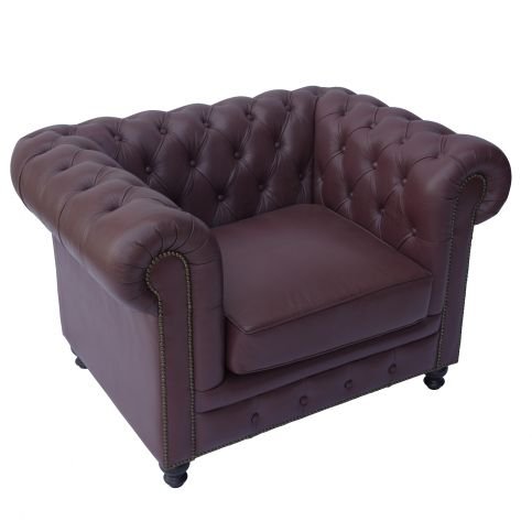 Fauteuil Chesterfield Rouge Bordeaux Cuir de Buffle Glasgow