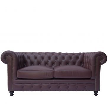 Canapé 2 places Chesterfield Rouge Bordeaux en Cuir de Buffle Glasgow