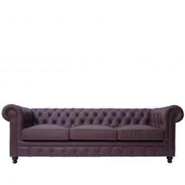 Canapé 3 places Chesterfield Rouge Bordeaux en Cuir de Buffle Glasgow