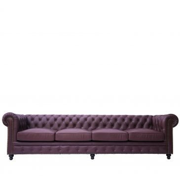 Canapé 4 places Chesterfield Rouge Bordeaux en Cuir de Buffle Glasgow