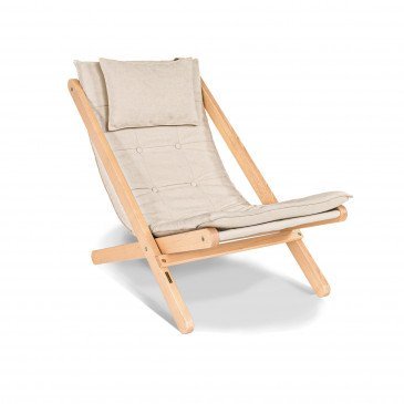 Chaise Longue Style Japandi Bois Massif Naturel et Crème Allegro 