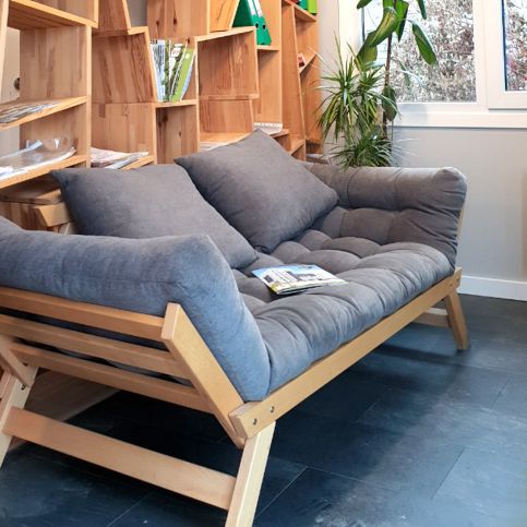 Canapé Style Japandi Bois Massif Naturel et Crème Allegro