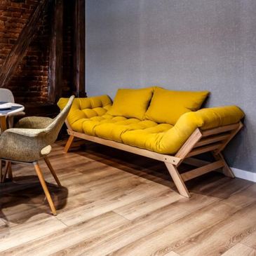 Canapé Style Japandi Bois Massif Naturel et Crème Allegro